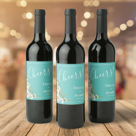 Leichte Aquamarine und weiße Hochzeiten Weinetikett