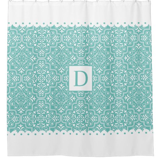 Leichte aquamarine und weiße Jakobsgrenzen, Monogr Duschvorhang (Vorderseite)