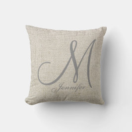 Leichte BEIGE ECRU Linen GRAU Monogramm Kissen