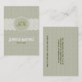 Leichte beige Linen & weiße Spitzen Visitenkarte (Vorne/Hinten)