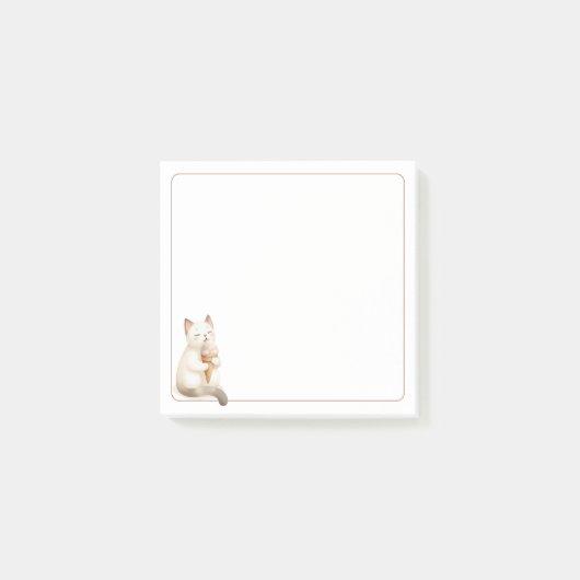 Leichte, beige Niedliche Katze mit Eiscreme Post-it Klebezettel (Vorderseite)