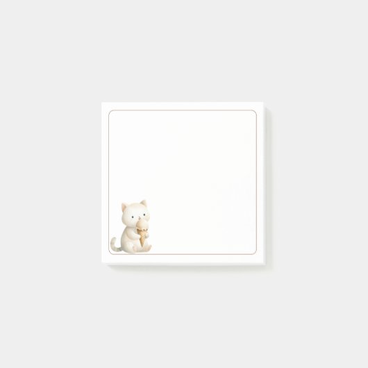 Leichte, beige Niedliche Katze mit Eiscreme Post-it Klebezettel (Vorderseite)