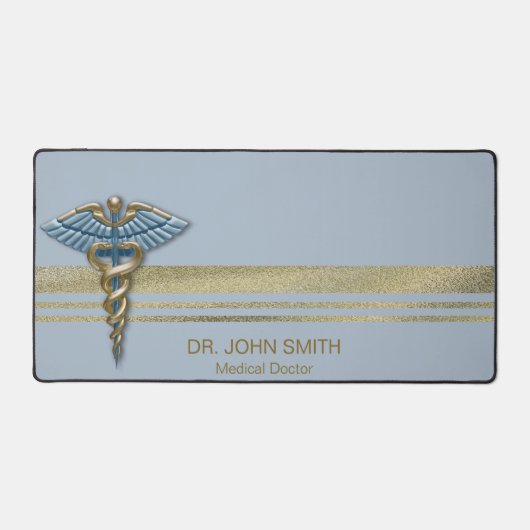 Leichte blaue Caduceus Medical Imitate Goldene Str Schreibtischunterlage (Vorderseite)