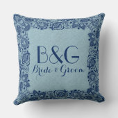 Leichte blaue Linen und Navy Lace Frame Kissen (Rückseite)
