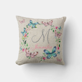Leichte BLUME der Leinen und BAKETFLASCHE Monogram Kissen