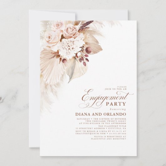 Leichte Blume Pampas Grass Boho Engagement Party Einladung (Vorderseite)