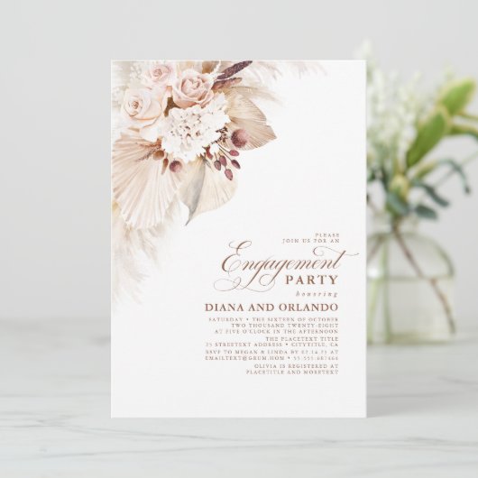 Leichte Blume Pampas Grass Boho Engagement Party Einladung (Stehend Vorderseite)