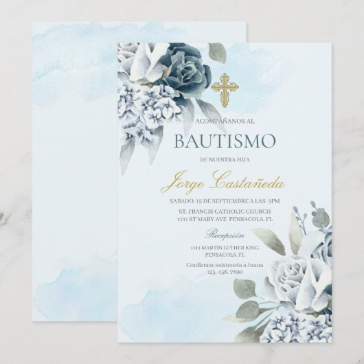 Leichte Blütentaufe Einladung (Vorne/Hinten)