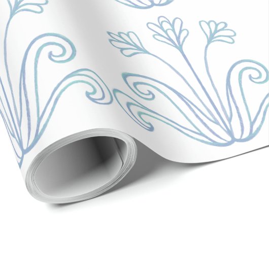 Leichte böhmisch-blaue Blume, lockiges Design Geschenkpapier (Rolleneckpunkt)