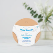 Leichte braune Haut und Windeln Blau | Babyparty Einladung (Stehend Vorderseite)