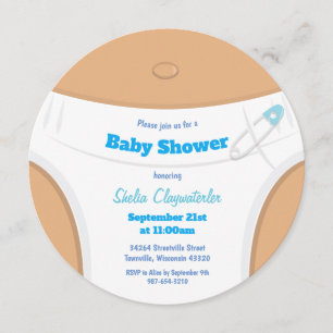 Leichte braune Haut und Windeln Blau   Babyparty Einladung