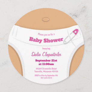 Leichte braune Haut und Windeln rosa   Babyparty Einladung