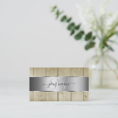 Leichte braune Holzkörbe Monogram Silver Decke Visitenkarte (Stehend Vorderseite)