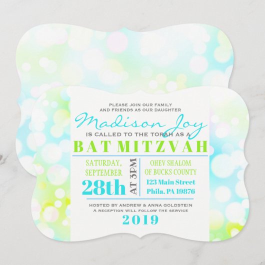LEICHTE BUBBLES Bat Mitzvah Einladung (Vorne/Hinten)
