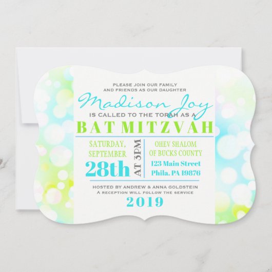 LEICHTE BUBBLES Bat Mitzvah Einladung (Vorderseite)