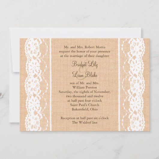 Leichte Burlap- und Vintage Hochzeitseinladung Einladung (Vorderseite)
