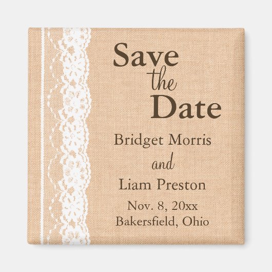 Leichte Burlap- und Vintage Spitzen Speichern Sie Magnet (Vorne)