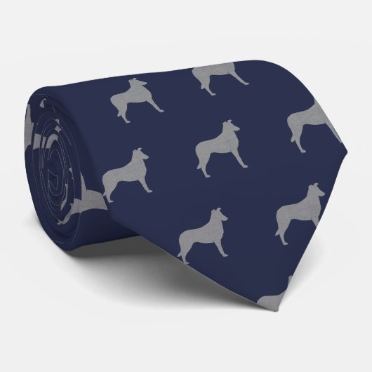Leichte Collie Silhouetten Pattern Hunde Navy Blue Krawatte (Gerollt)