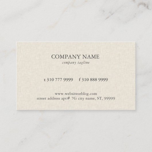 Leichte Creme Linen Textur Visitenkarte (Rückseite)