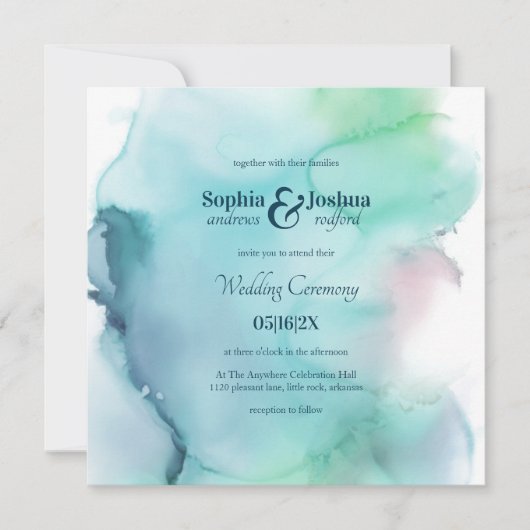 Leichte Elegante Wasserfarbe Abstrakte Hochzeit Einladung (Vorderseite)