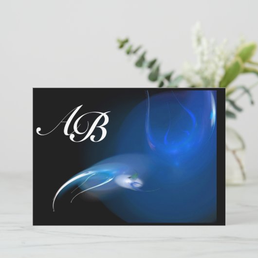 LEICHTE GEBURT IN BLAUEM MONOGRAMM EINLADUNG (Stehend Vorderseite)