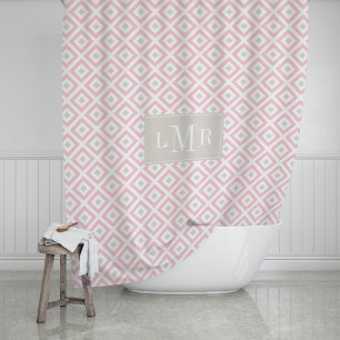 Leichte geometrische Monogramme in Rosa und Beige Duschvorhang