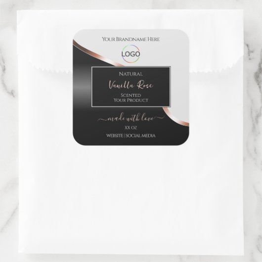 Leichte, graue, schwarze Rose, goldene Labels mit Quadratischer Aufkleber (Tasche)