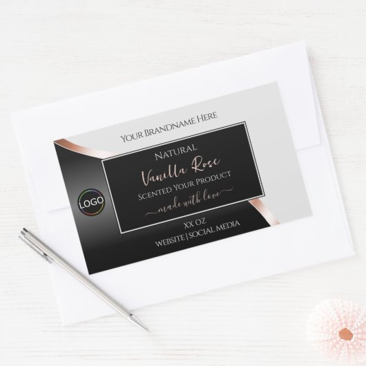 Leichte, graue, schwarze Rose, goldene Labels mit Rechteckiger Aufkleber (Umschlag)