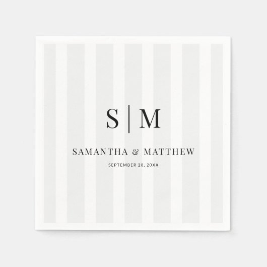 Leichte graue Streifen Elegante Couple Initials Ho Serviette (Vorderseite)