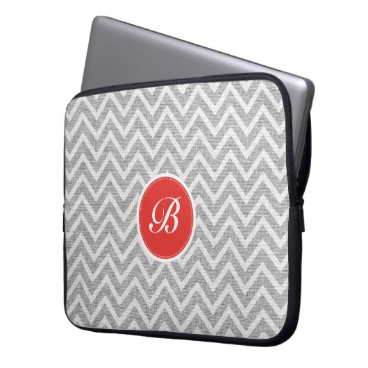 Leichte graue Zickzack Muster Textur Monogramm Laptopschutzhülle (Vorderseite Links)