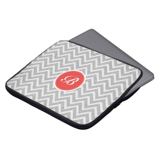 Leichte graue Zickzack Muster Textur Monogramm Laptopschutzhülle (Vorne Oben)