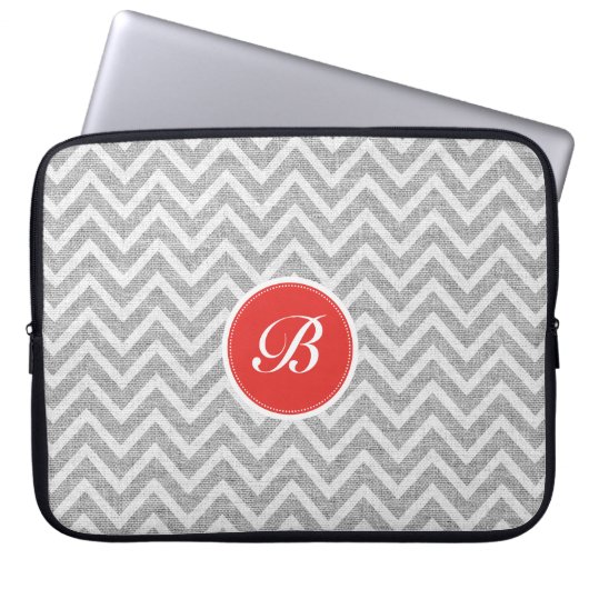 Leichte graue Zickzack Muster Textur Monogramm Laptopschutzhülle (Vorderseite)
