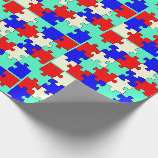 Leichte grüne, blaue, rote und weiße Puzzle Geschenkpapier (Ecke)