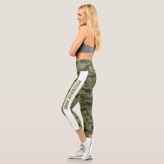 Leichte grüne Camouflage PERSONALIZE Capri Leggings (Links)