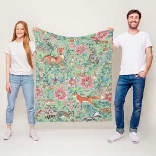 Leichte grüne Fantasy-Waldtiere Woodland Floral Fleecedecke