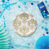 Leichte Hochzeitsfeier mit Gold & White Damask Pappteller (Party)
