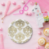 Leichte Hochzeitsfeier mit Gold & White Damask Pappteller (Party)