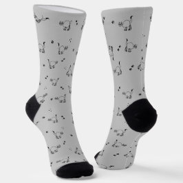 Leichte Holzkohle-Katzen-Linienkunst-Muster-Socken Socken