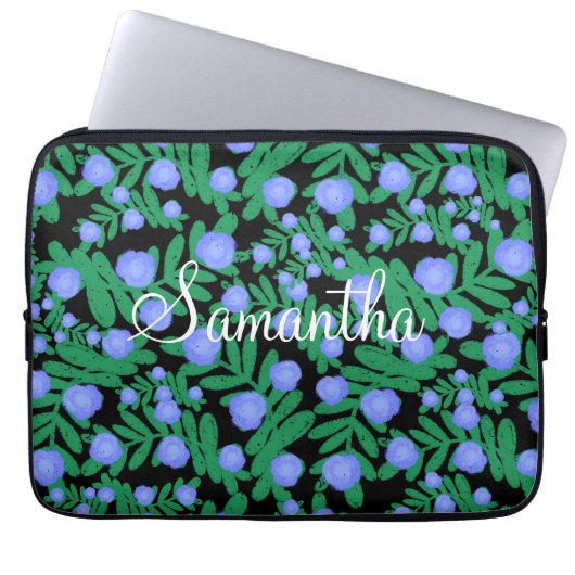 Leichte Lila Blume mit Blumenmuster und Pflanze mi Laptopschutzhülle (Vorderseite)