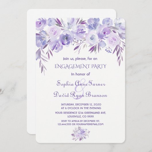 Leichte Lila Dusty Blue Floral Engagement Party Einladung (Vorne/Hinten)