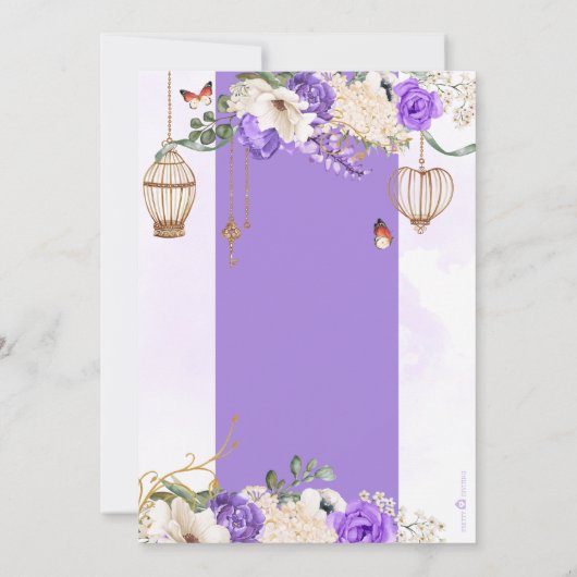 Leichte Lila Gold Floral Elegantes Brautparty Einladung (Rückseite)