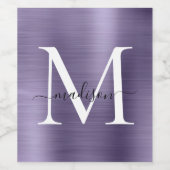 Leichte Lila Monogram, Girly Script, Metallic Stee Weinetikett (Einzelnes Label)