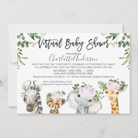Leichte Lila Safari Virtual Baby Dusche Einladung (Vorderseite)