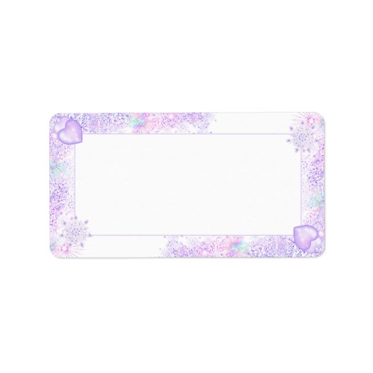 leichte lila Schneeflocke & glitzerndes Herz Adressaufkleber (Vorne)