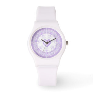 leichte lila Schneeflocke & glitzerndes Herz Armbanduhr