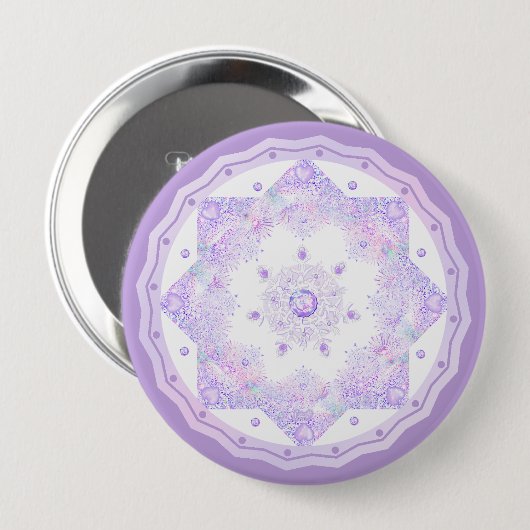 leichte lila Schneeflocke & glitzerndes Herz Button (Vorne & Hinten)