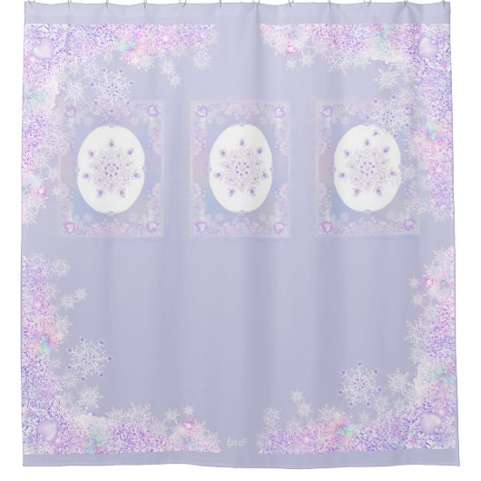 leichte lila Schneeflocke & glitzerndes Herz Duschvorhang (Vorderseite)