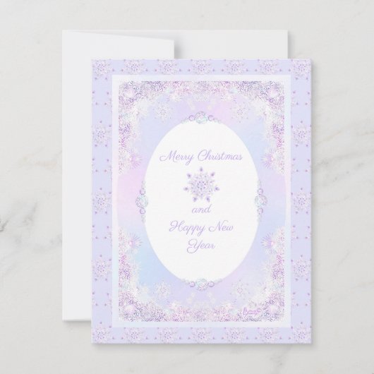 leichte lila Schneeflocke & glitzerndes Herz Einladung (Vorderseite)