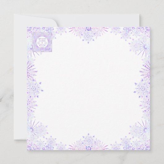 leichte lila Schneeflocke & glitzerndes Herz Einladung (Rückseite)