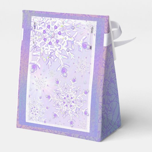 leichte lila Schneeflocke & glitzerndes Herz Geschenkschachtel (Rückseite)
